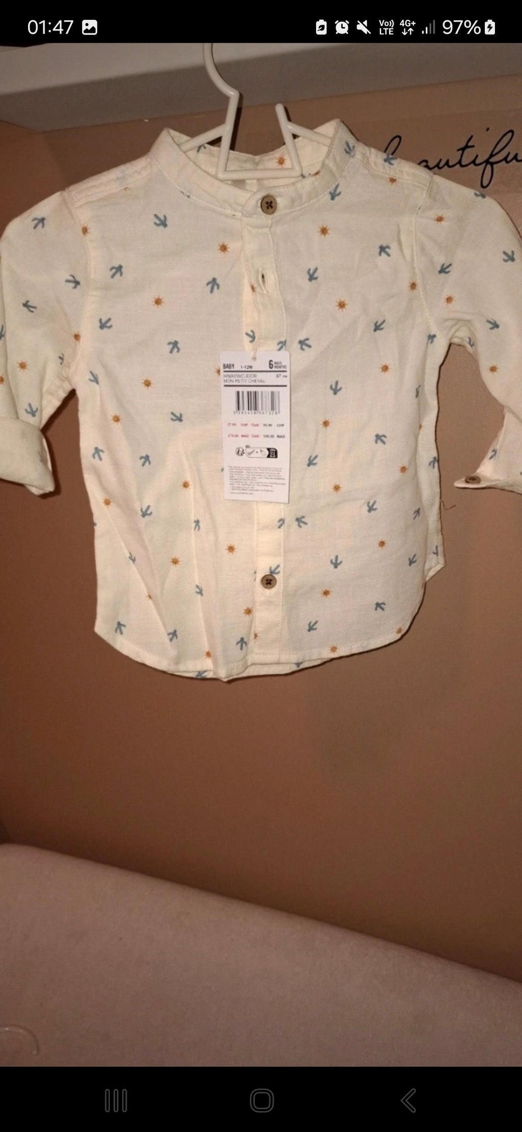 Chemise col mao taille 6 mois