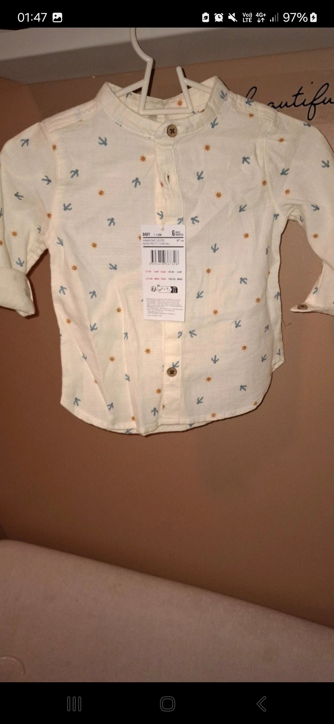 Chemise col mao taille 6 mois