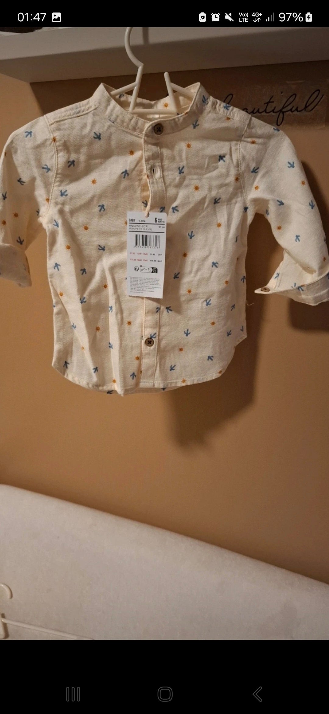 Chemise col mao taille 6 mois